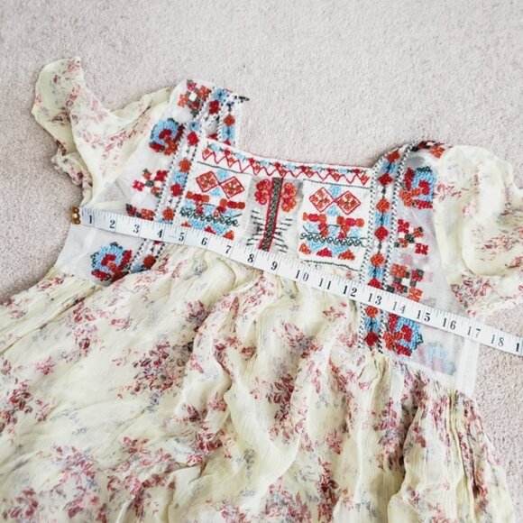 Zara Retro Folk Embroidered Chiffon Boho Coquette Prairie Country Blouse S - Picture 6 of 8